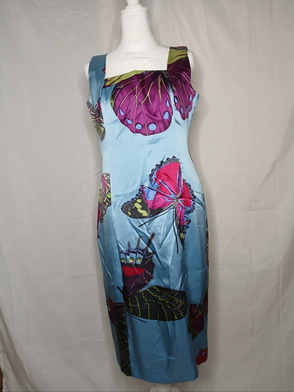 Sleeveless Blue Butterfly Print Midi Dress